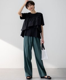 23区 【洗える】リネンレーヨンストレッチ ドロスト ワイド パンツ