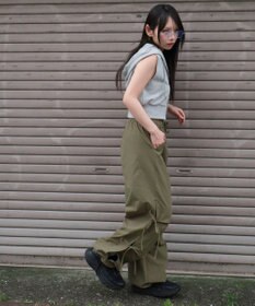 WEGO 【ウエストゴム】サイドリボンパラシュートパンツ