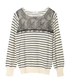 earth music&ecology レースボーダーニットプルオーバー