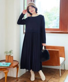 Tiaclasse L 【洗える】裏起毛ドッキングワンピース