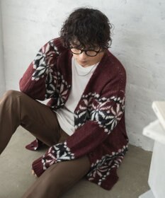 WEGO モヘアライク総柄BIGカーディガン