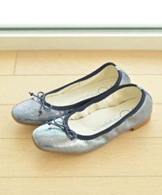 nouvelleRobe Oū 【本革・高反発】Square スクエアトゥ ネイビーメタリックバレエシューズ