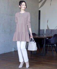 Tiaclasse L 【洗える】大人華やぐ2段ティアードニットチュニック