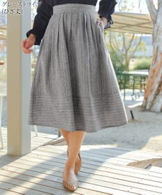 Tiaclasse 【新色追加・選べる丈】麻調タックフレアスカート