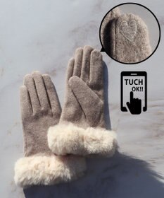 Tiaclasse 【スマホタッチ可】ファー付きスエードグローブ