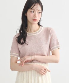 earth music&ecology バイカラーフラワージャガードニットプルオーバー