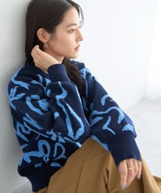 YECCA VECCA アート柄ふくれジャガードニット