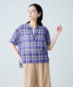 ANY シアーチェックスキッパーブラウス