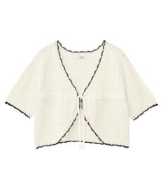 earth music&ecology ミニスカラップ透かし編みニットカーディガン