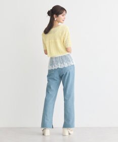 earth music&ecology ミニスカラップ透かし編みニットカーディガン