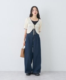 earth music&ecology ミニスカラップ透かし編みニットカーディガン