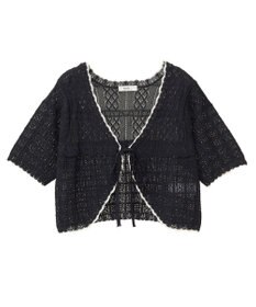 earth music&ecology ミニスカラップ透かし編みニットカーディガン