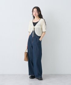 earth music&ecology ミニスカラップ透かし編みニットカーディガン