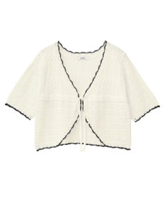 earth music&ecology ミニスカラップ透かし編みニットカーディガン