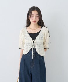 earth music&ecology ミニスカラップ透かし編みニットカーディガン