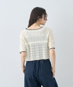 earth music&ecology ミニスカラップ透かし編みニットカーディガン