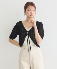 earth music&ecology ミニスカラップ透かし編みニットカーディガン