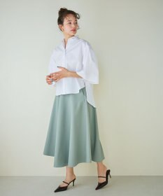 #Newans 【洗濯機可能/シワになりにくい】〈お尻・太ももをカバー〉フレアスリーブイタリアンカラーシャツ