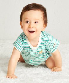 MIKI HOUSE HOT BISCUITS 【70-80cm】 みじんボーダー ワンポイント刺繍 ショートオール