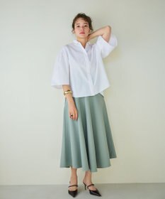 #Newans 【洗濯機可能/シワになりにくい】〈お尻・太ももをカバー〉フレアスリーブイタリアンカラーシャツ