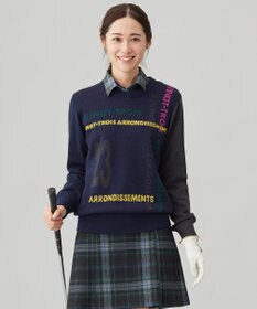 23区GOLF 【WOMEN】ロゴチェックジャガード　クルーネック ニット