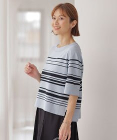 J.PRESS LADIES 【洗える】RAYON ELITE STRETCH ボーダー ニットT