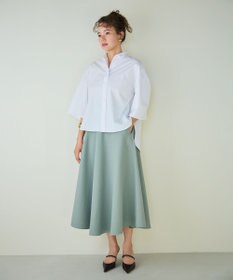 #Newans 【洗濯機可能/シワになりにくい】〈お尻・太ももをカバー〉フレアスリーブイタリアンカラーシャツ