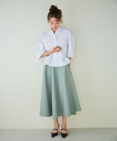 #Newans 【洗濯機可能/シワになりにくい】〈お尻・太ももをカバー〉フレアスリーブイタリアンカラーシャツ