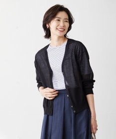 J.PRESS LADIES L 【洗える】LINEN MIX SHEER Vネック カーディガン