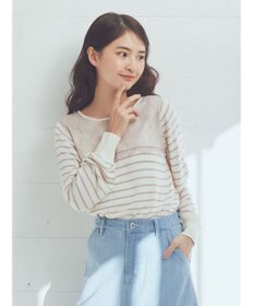 earth music&ecology レースボーダーニットプルオーバー