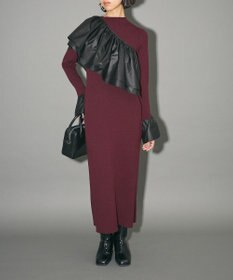 Green Parks フリルベルト付ニットワンピース