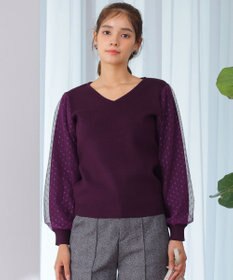 Tiaclasse L 【洗える】ドットチュールコンビニットトップス