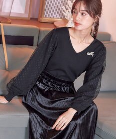 Tiaclasse L 【洗える】ドットチュールコンビニットトップス