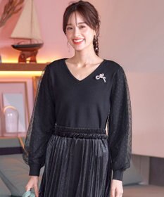 Tiaclasse L 【洗える】ドットチュールコンビニットトップス