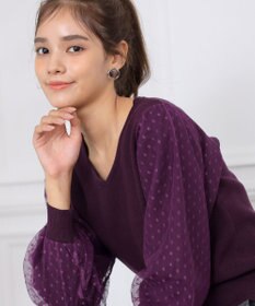 Tiaclasse L 【洗える】ドットチュールコンビニットトップス