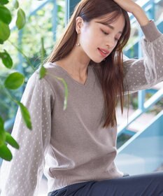 Tiaclasse L 【洗える】ドットチュールコンビニットトップス