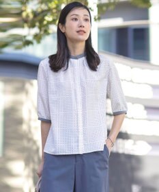 J.PRESS LADIES S 【洗える】ブロックドットプリント バンドカラー ブラウス