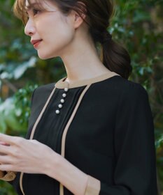 Tiaclasse L 【洗える】ピンタック配色ブラウス