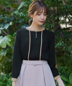 Tiaclasse L 【洗える】ピンタック配色ブラウス