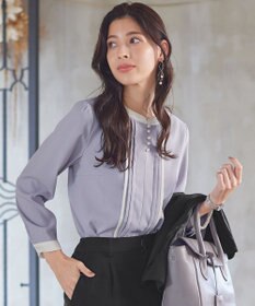 Tiaclasse L 【洗える】ピンタック配色ブラウス