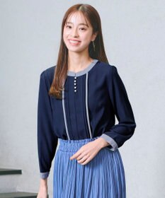 Tiaclasse 【洗える】ピンタック配色ブラウス