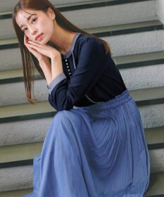 Tiaclasse L 【洗える】ピンタック配色ブラウス