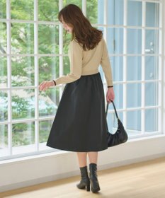 Feroux 【洗える】ニットドッキング ボウタイワンピース