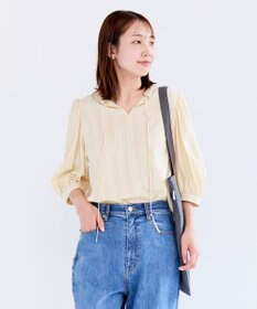 UNFILO ストライプレース 2WAY パフスリーブブラウス