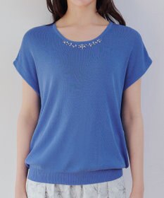 Tiaclasse L 【洗える】ビジュー付きフレンチニット