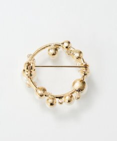 Phoebe フォーマルパールビジューサークルブローチ　ゴールド