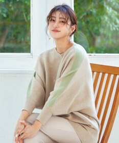 Tiaclasse 【洗える】配色ドルマンニットチュニック