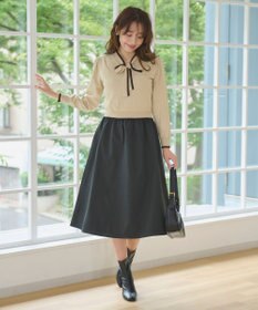 Feroux 【洗える】ニットドッキング ボウタイワンピース