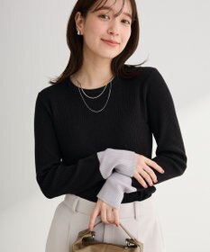 Green Parks アンチピリング袖配色ニットプルオーバー