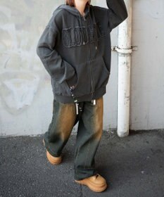 WEGO ヴィンテージウォッシュパッチワークBIGZIPパーカー